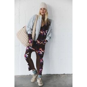Free People FP Movement Hot Shot Long Sleeve Onesie Patchwork Geo Cocoa M NWT